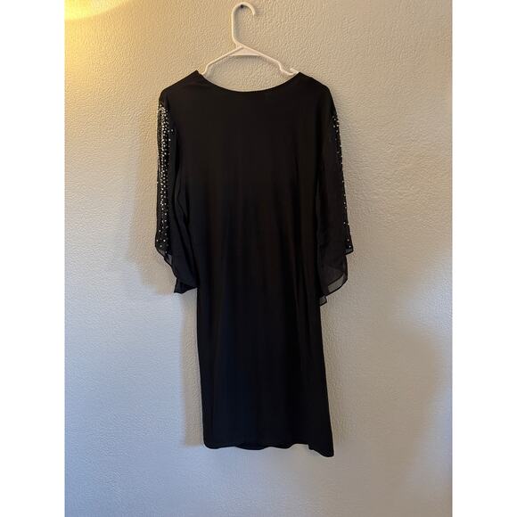 MSK Black Embellished Sheer Sleeve Dress Women’s Size 14 Knee Length Cocktail - Picture 5 of 9